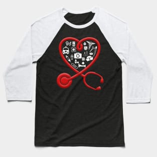 Nurse Valentine_s Day Heart Stethoscope Baseball T-Shirt